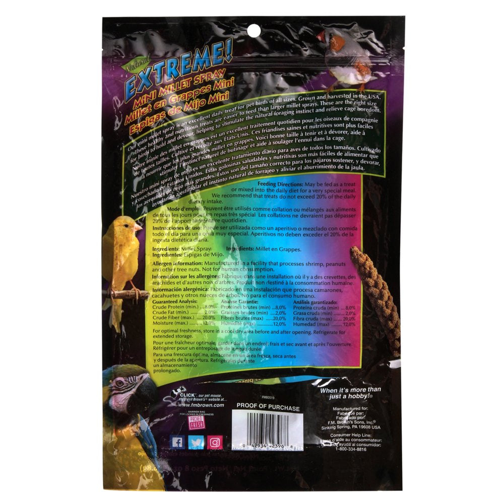 FM Browns Millet Cockatiel Bird Treats, 8 Oz. Bag Animals & Pet Supplies > Pet Supplies > Small Animal Supplies > Small Animal Food F.M. Brown's Sons, Inc.   