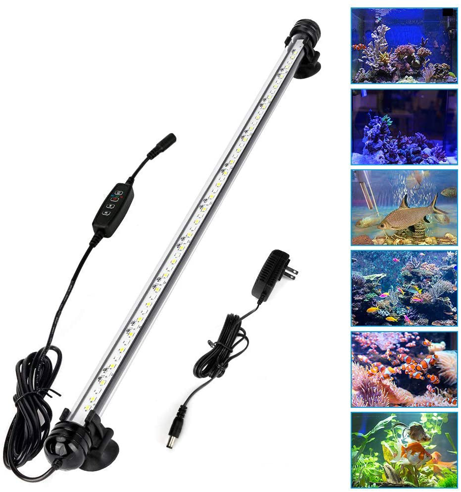 Coolmade Submersible LED Aquarium Light,Fish Tank Light with Timer Auto On/Off, White & Blue LED Light Bar Stick for Fish Tank, 3 Light Modes Dimmable 18.9Inch