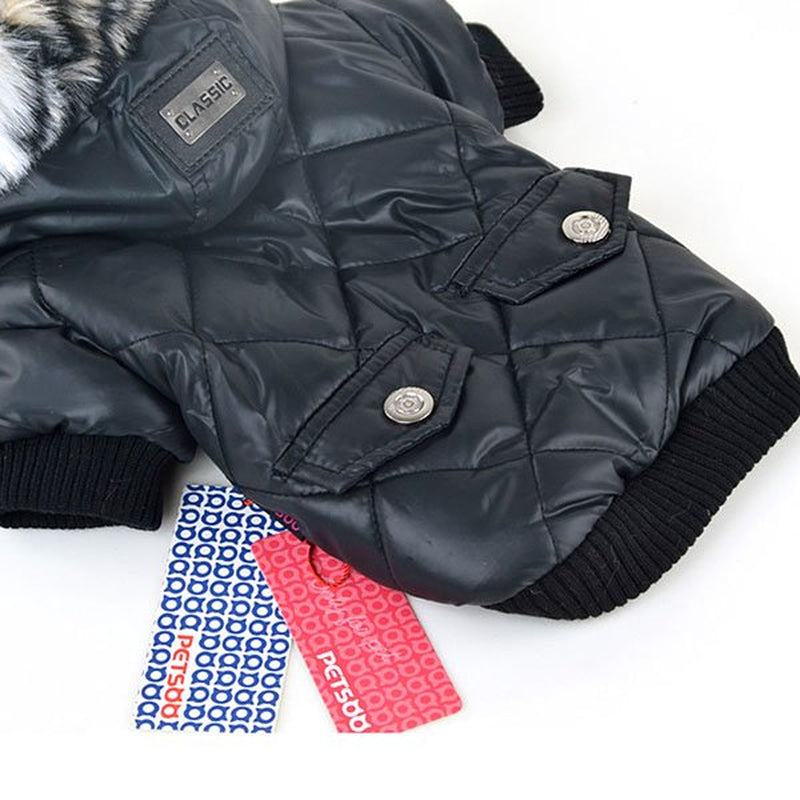 Puppy Fur Hooded Jacket with Pocket, Pet Dog Windproof Pullover Coat Winter Warm down Jacket Cotton-Padded Costume for Medium Small Doggy Cat Puppy Apparel,Black,Xxl Animals & Pet Supplies > Pet Supplies > Cat Supplies > Cat Apparel LINKABC   