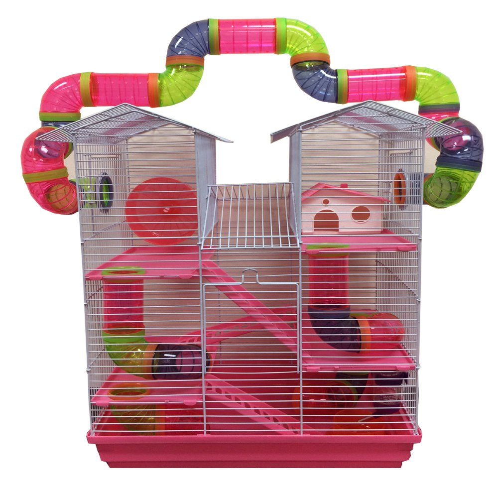 Pink Large 5-Levels Twin Tower Hamster Mouse Habitat Home House Critter Cage for Rodent Gerbil Mice Rat Wire Animal Cage with Long Crossover Tube Tunnel Animals & Pet Supplies > Pet Supplies > Small Animal Supplies > Small Animal Habitats & Cages Mcage   