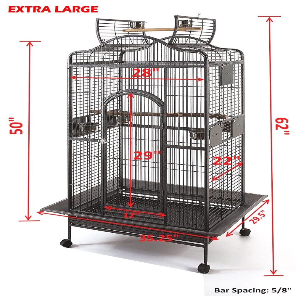 Extra Large 28" X 22" X 59"H Elegant and Durable Wrought Iron Open Play Top Stand Perch for Macaw Cockatoo Cockatiels African Grey Parrot Green Cheek Conures Caique Bird Cage with Rolling Stand Animals & Pet Supplies > Pet Supplies > Bird Supplies > Bird Cages & Stands Mcage   