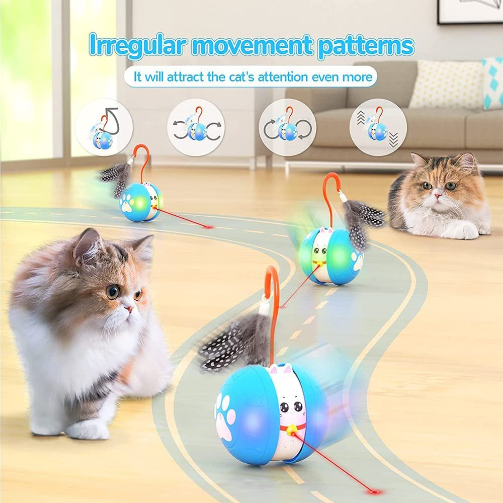 Indoor Cat Toy Automatic Interactive Cat Laser Toy Rechargeable Cat Ball Toy with Feather Animals & Pet Supplies > Pet Supplies > Cat Supplies > Cat Toys Vepnanline   