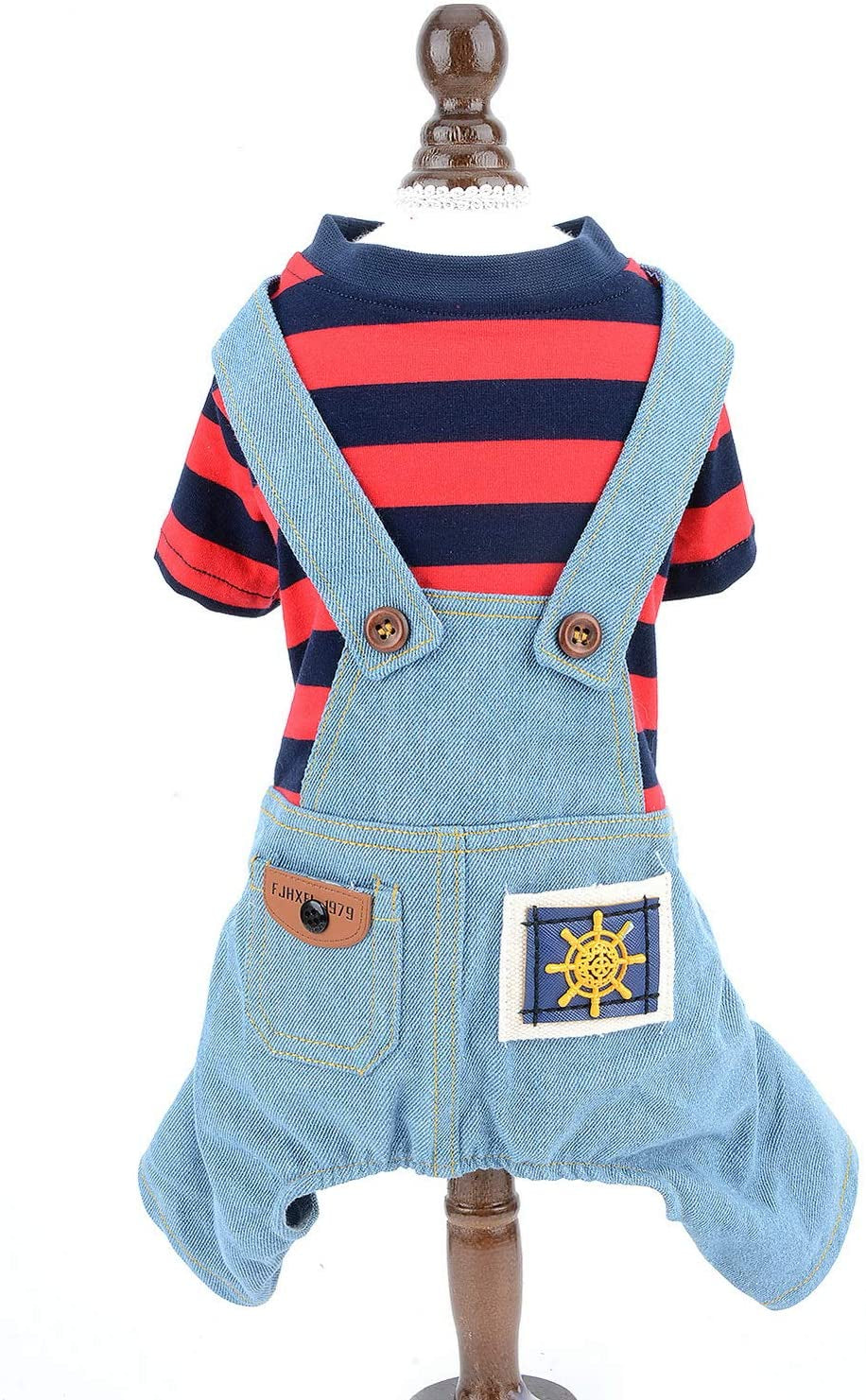 SMALLLEE_LUCKY_STORE Pet Stripe Sweater Shirt Denim Overalls for Small Dogs Cats Boy Girl Tshirt Pants 4 Legged Outfits Puppy Jumpsuit Shih Tzu Pug Clothes,Red,Size L Animals & Pet Supplies > Pet Supplies > Dog Supplies > Dog Apparel SMALLLEE_LUCKY_STORE red S 