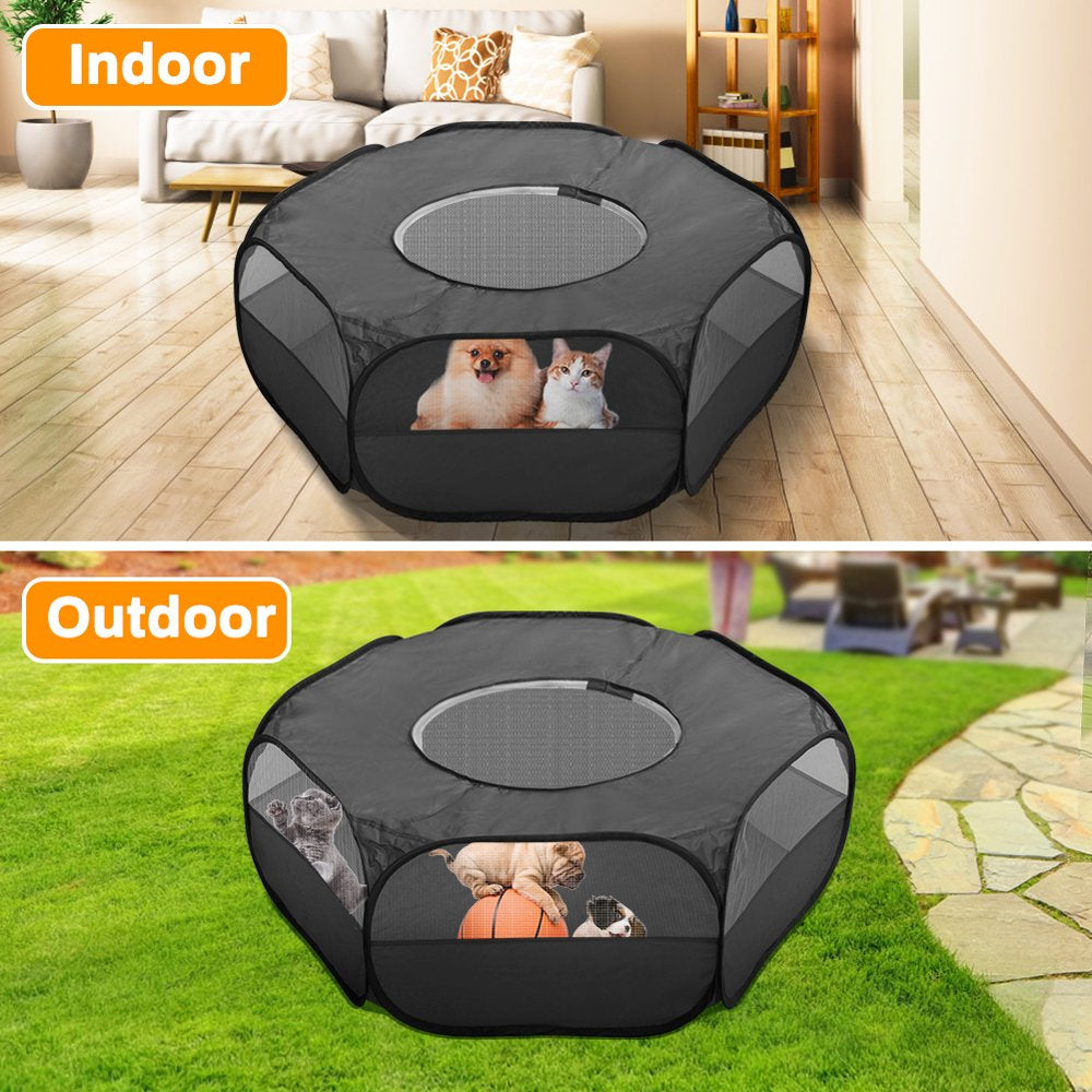 Pet Playpen for Small Animals, Number-One Portable Small Animal Pet Playpen with Cover Foldable Pet Cage Tent Breathable Transparent Pop up Pet Fence for Guinea Pig, Rabbits, Hamsters, Chinchillas Hed