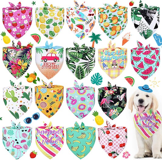 18 Pieces Summer Dog Bandanas Hawaiian Style Triangle Dog Scarf Pets Bibs Fruit Flamingo Pattern Adjustable Dog Bandanas for Small Medium Large Dogs and Cats Animals & Pet Supplies > Pet Supplies > Dog Supplies > Dog Apparel DARCKLE Summer  