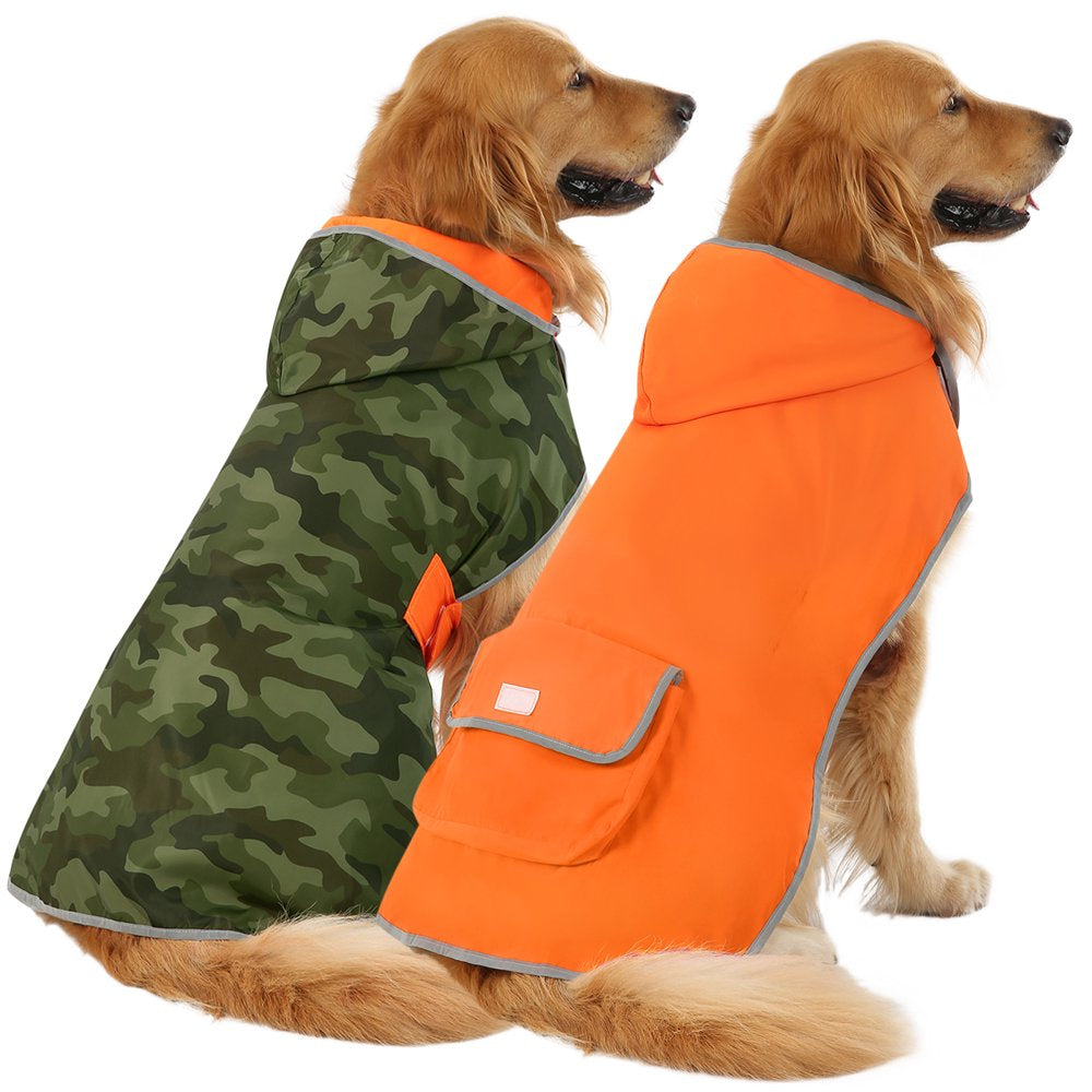HDE Reversible Dog Raincoat Hooded Slicker Poncho Rain Coat Jacket for Small Medium Large Dogs Dinosaurs - XXL Animals & Pet Supplies > Pet Supplies > Dog Supplies > Dog Apparel HDE XXLarge Camo / Orange 