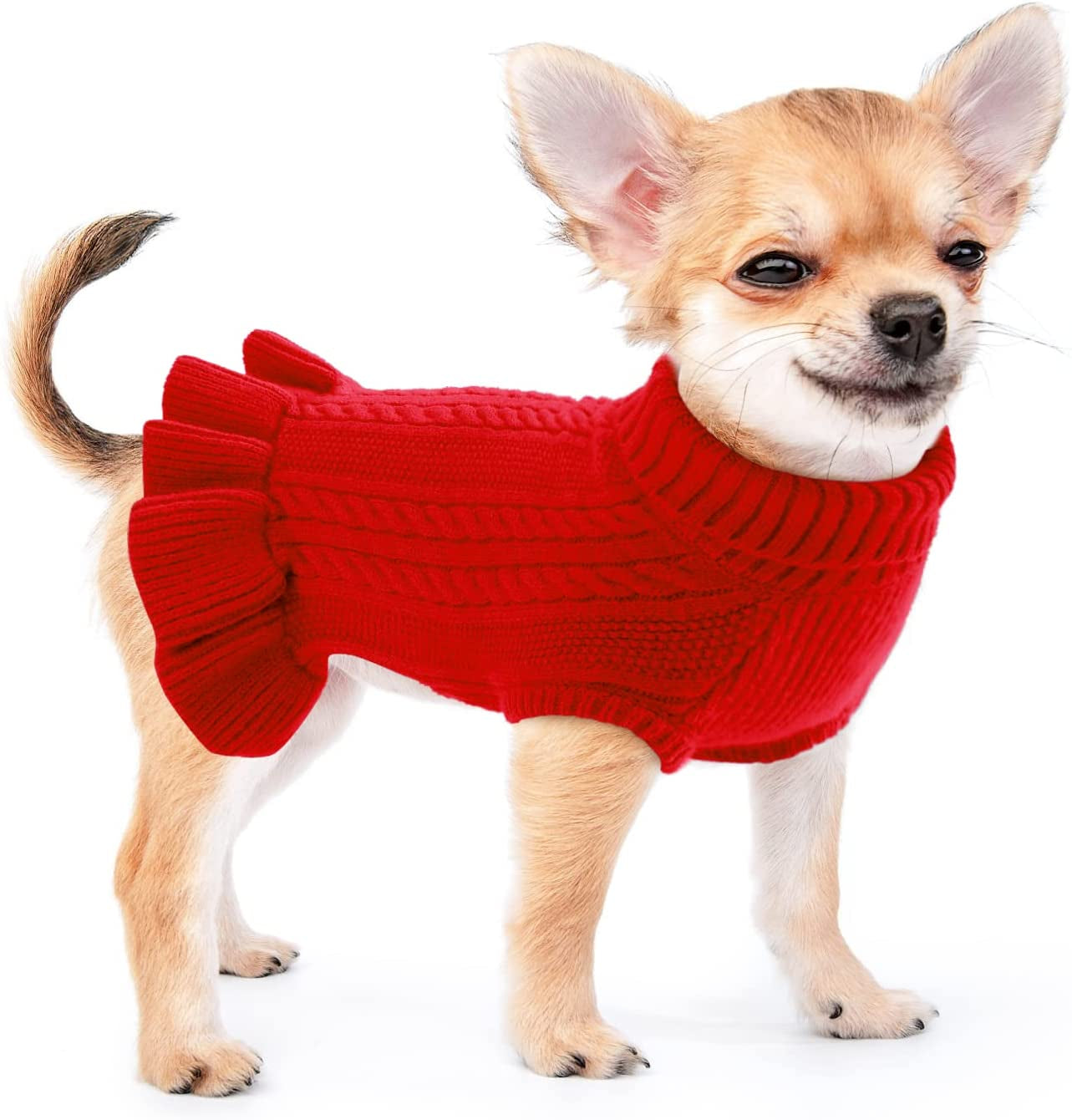 ALAGIRLS Winter Small Dog Christmas Sweater Cat Clothes,Cute Puppies Girls Turtleneck Pullover Dress,Teacup Dog Chiwawa Thick Pet Apparel,Hazeblue S Animals & Pet Supplies > Pet Supplies > Dog Supplies > Dog Apparel ALA Red Small 