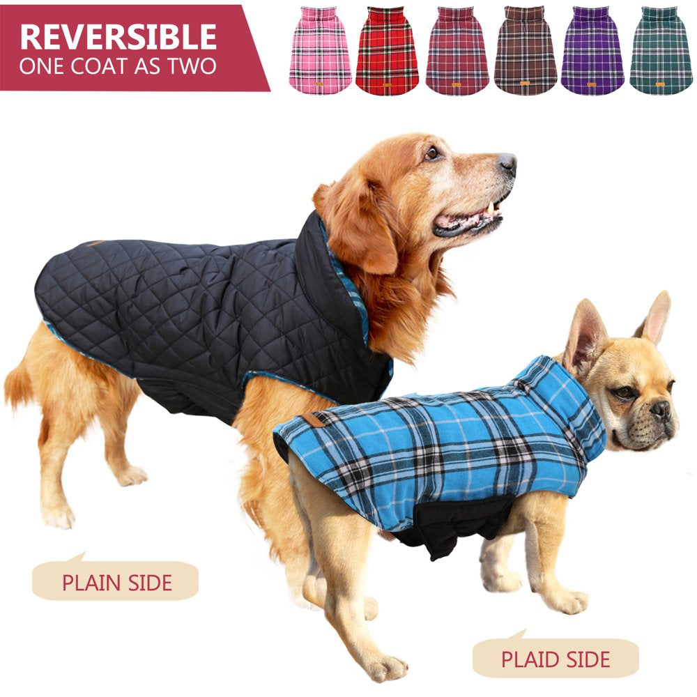 Kuoser Cozy Waterproof Windproof Reversible British Style Plaid Dog Vest Winter Coat Warm Dog Apparel for Cold Weather Dog Jacket for Small Medium Large Dogs with Furry Collar (XS - 3XL) Animals & Pet Supplies > Pet Supplies > Dog Supplies > Dog Apparel Kuoser   