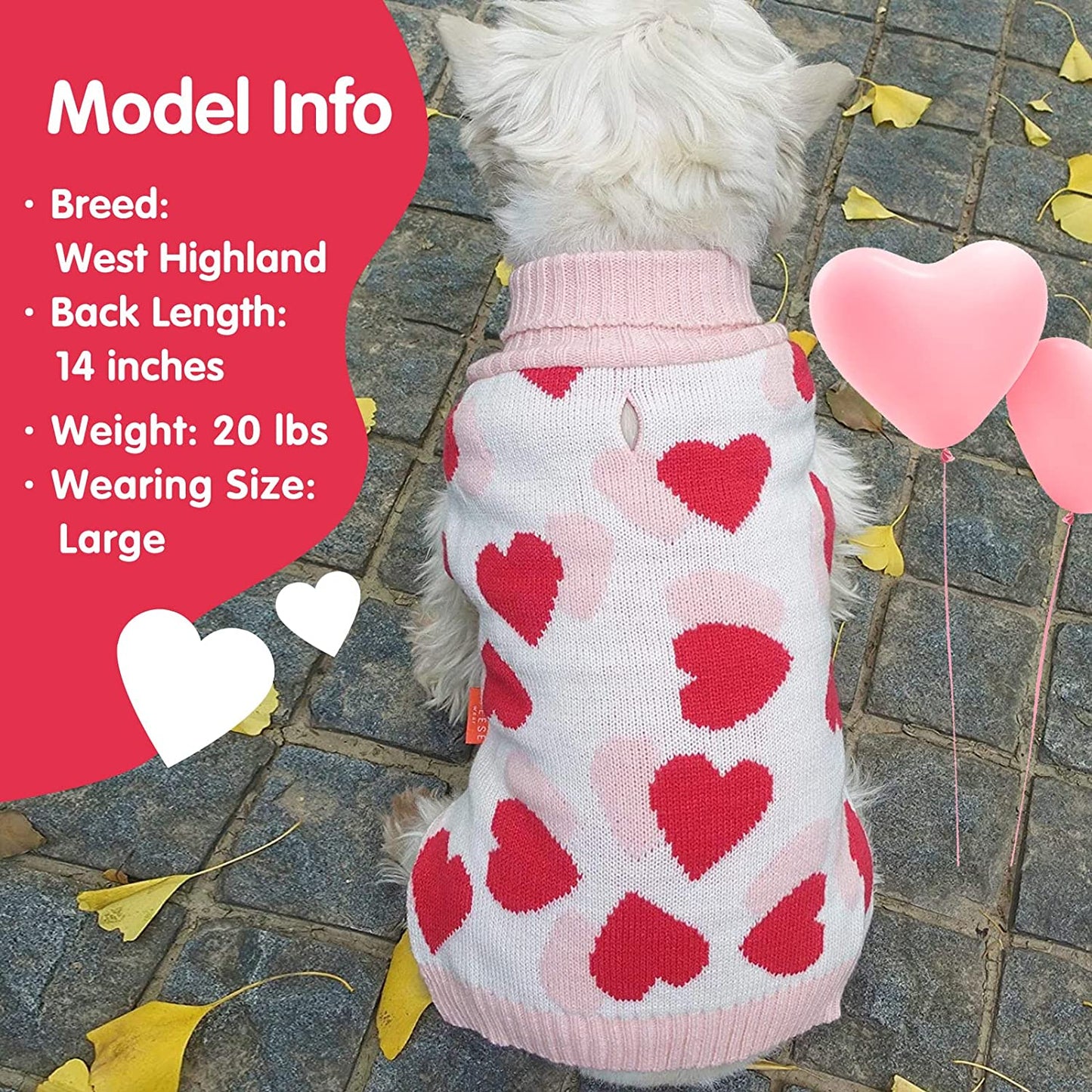 KYEESE Dogs Sweaters Valentines Day Small Dog Sweaters Red Heartwith Leash Hole Pet Sweater Pet Clothes,M Animals & Pet Supplies > Pet Supplies > Dog Supplies > Dog Apparel kyeese   