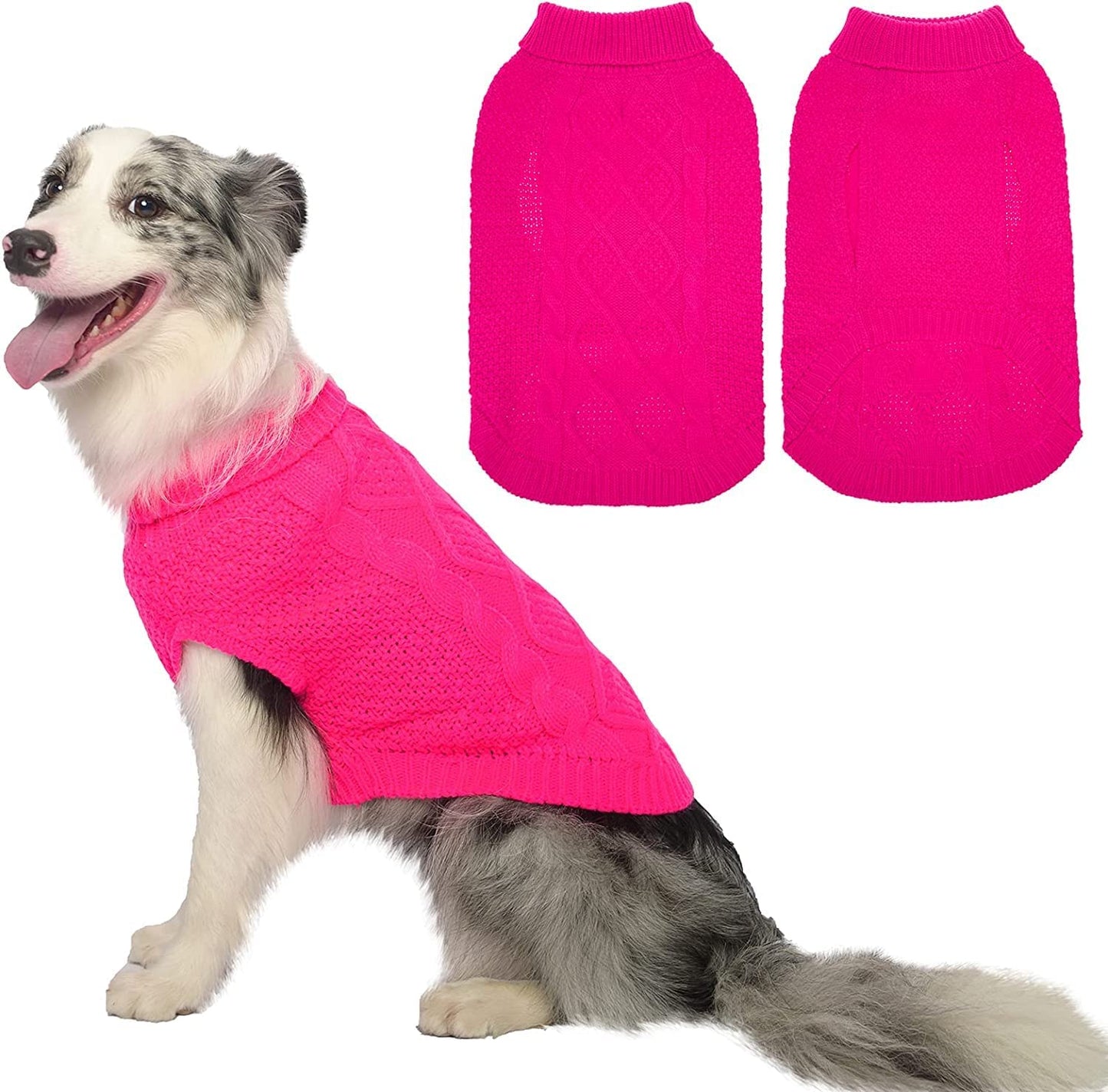 Mihachi Turtleneck Dog Sweater - Winter Coat Apparel Classic Cable Knit Clothes with Leash Hole for Cold Weather, Ideal Gift for Pet in New Year Animals & Pet Supplies > Pet Supplies > Dog Supplies > Dog Apparel Mihachi Fushcia Small/Medium 