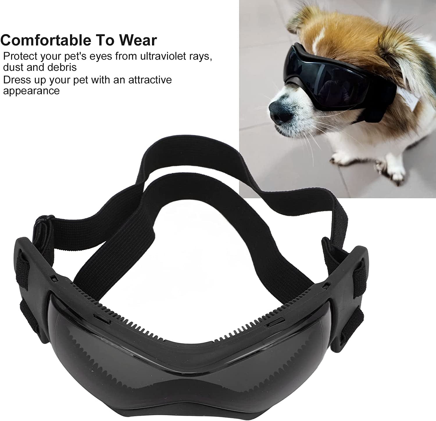 Plplaaoo Dog Goggles, Small Breed Dog Sunglasses, Easy Wear Dog UV Sunglasses, Windproof Soft Frame Adjustable Straps UV Protection Puppy Sunglasses for Small to Medium Dog [Black] Animals & Pet Supplies > Pet Supplies > Dog Supplies > Dog Apparel plplaaoo   