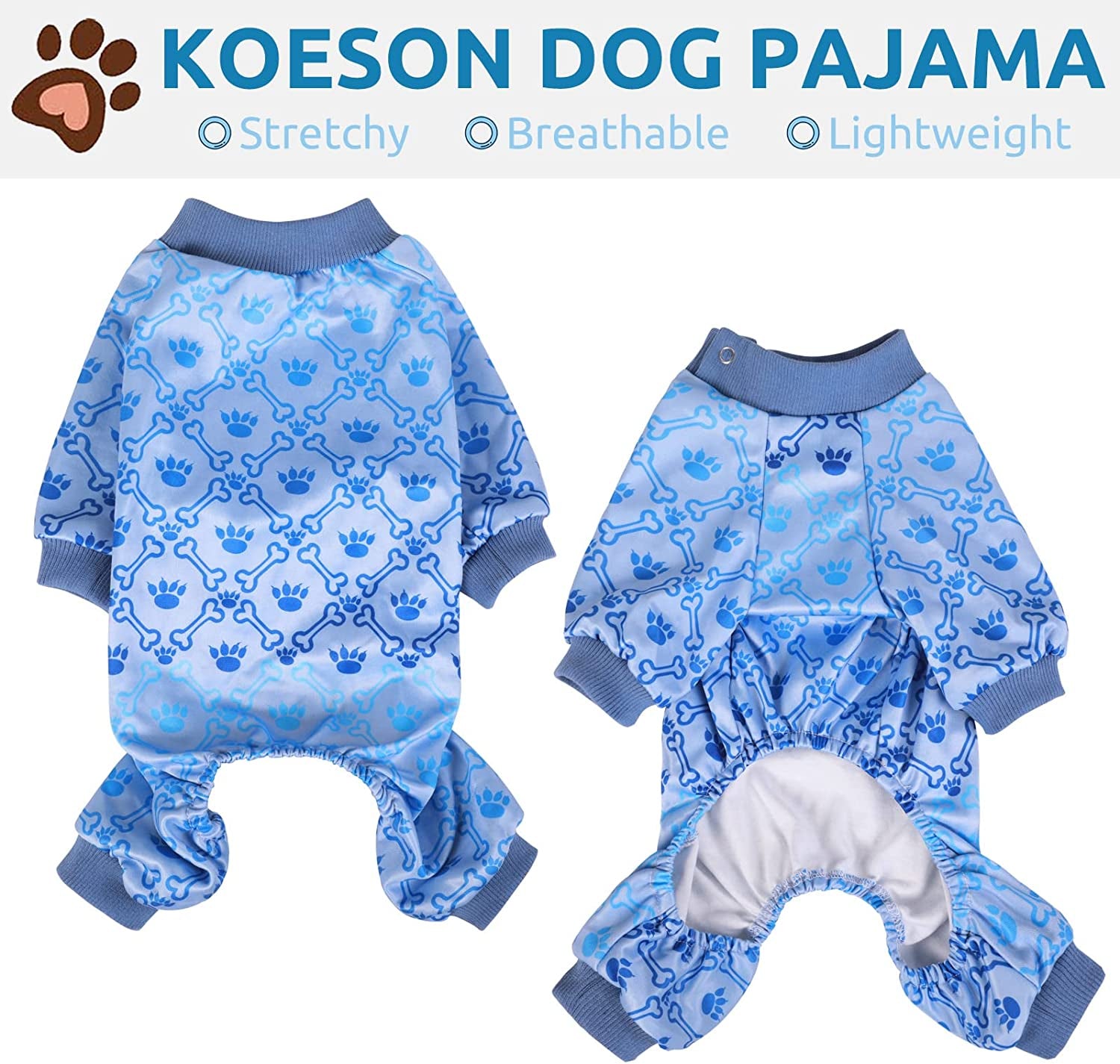 KOESON Soft Dog Pajamas, Breathable Dog Onesie Cute Puppy Jumpsuits for Hair Shedding Cover, Lightweight Doggie Pjs Shirt Warm Pet Jammies Clothes for Dogs & Cats, Fashion & Comfy Animals & Pet Supplies > Pet Supplies > Dog Supplies > Dog Apparel KOESON   