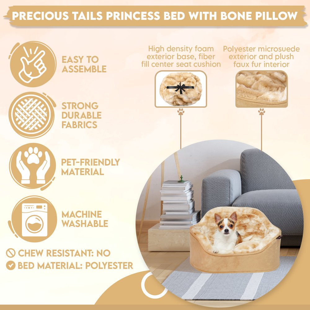 Precious Tails Faux Fur Princess Cat Dog Bed with Plush Bone Pillow – Small Animals & Pet Supplies > Pet Supplies > Cat Supplies > Cat Beds Precious Tails   