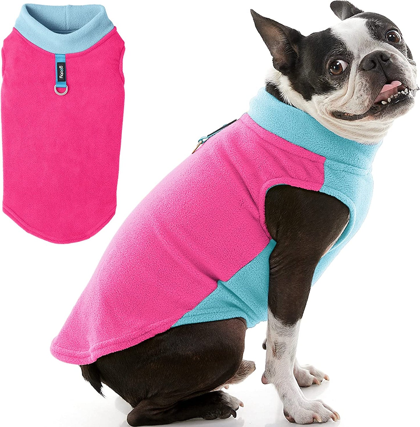 Gooby Half Stretch Fleece Vest Dog Sweater - Pink, Small - Warm Pullover Fleece Dog Jacket with D-Ring Leash - Winter Small Dog Sweater Coat - Cold Weather Dog Clothes for Small Dogs Boy or Girl Animals & Pet Supplies > Pet Supplies > Dog Supplies > Dog Apparel Inafiction USA, Inc. dba Gooby Pet Fashion Half Stretch Pink Medium chest (~16") 