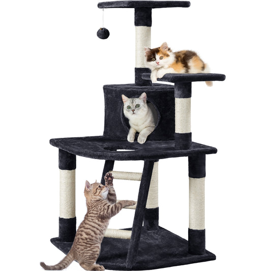 Smilemart Multilevel Cat Tree Condos with Scratching Post, Lounge, Ladder and Fur Ball Cat Furniture, Black Animals & Pet Supplies > Pet Supplies > Cat Supplies > Cat Furniture SmileMart Black  