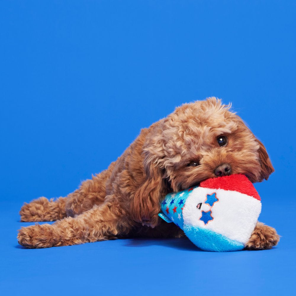 BARK Liberty Cone - Yankee Doodle Dog Toy, Packed with Fluff & Super Soft Fuzz, XS-M Dogs