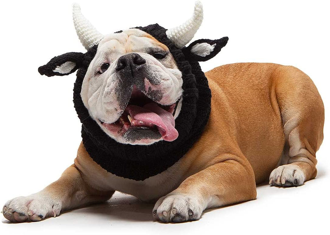 Zoo Snoods Bull Dog Costume, Large - Warm No Flap Ear Wrap Hood for Pets, Dog Outfit with Horns for Winters, Halloween, Christmas & New Year, Soft Yarn Ear Covers Animals & Pet Supplies > Pet Supplies > Dog Supplies > Dog Apparel Zoo Snoods   