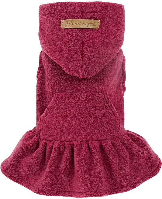 Fitwarm Fleece Dog Hoodie Dress, Vest Sweaters, Dog Clothes for Small Dogs Girl, Thermal Cat Apparel, Burgundy Red, Medium Animals & Pet Supplies > Pet Supplies > Dog Supplies > Dog Apparel Fitwarm Redness Medium 