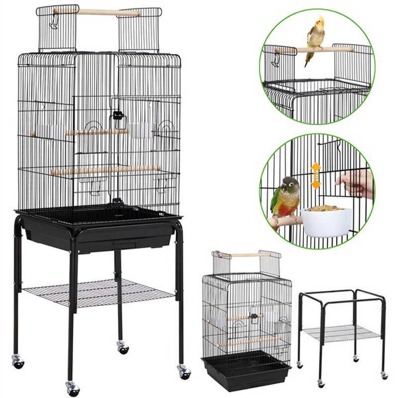 Smilemart 53.5" Metal Rolling Bird Cage with Play Top Stand, Black Animals & Pet Supplies > Pet Supplies > Bird Supplies > Bird Cages & Stands SmileMart   