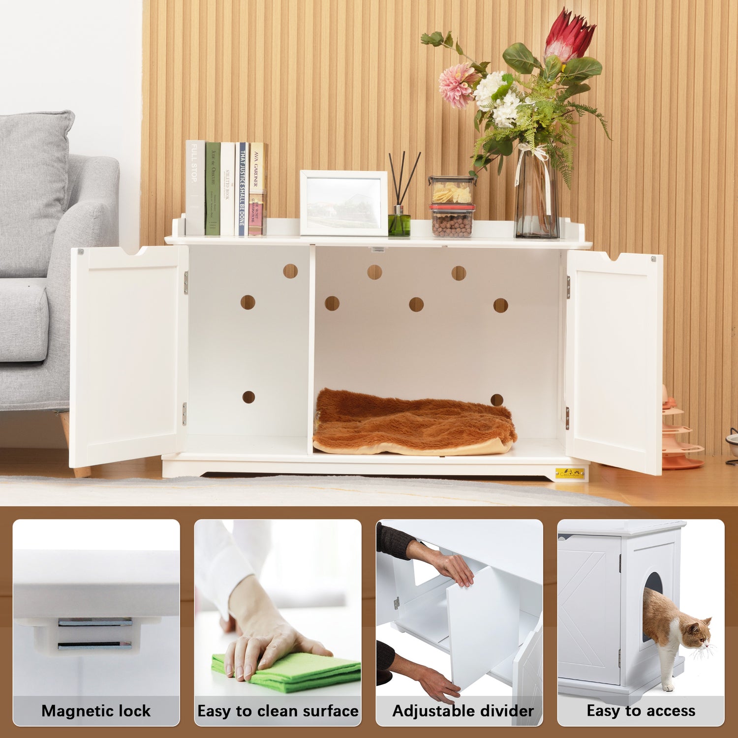 Coziwow Cat Litter Box Enclosure Washroom Storage Bench Cat House Furniture, White Animals & Pet Supplies > Pet Supplies > Cat Supplies > Cat Furniture Coziwow   