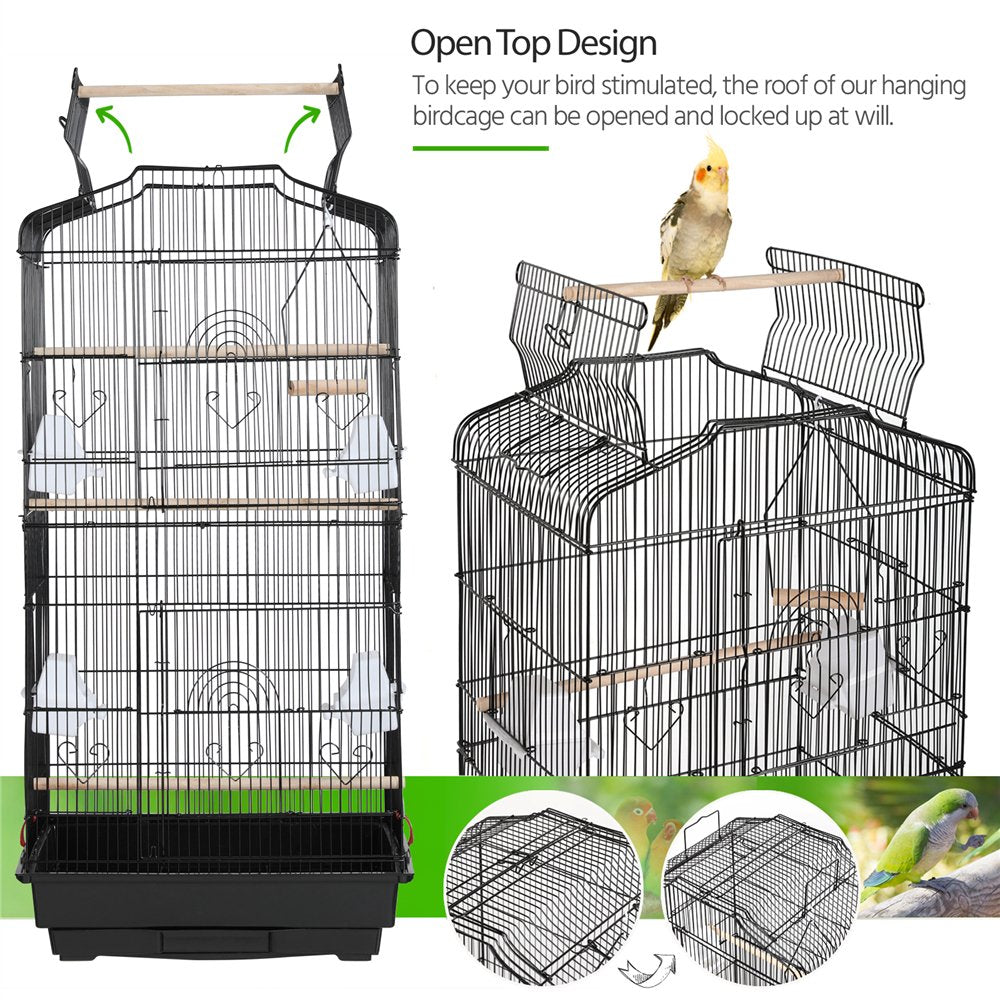 Topeakmart 41''H Open Top Metal Bird Cage with Perch Stand Black Animals & Pet Supplies > Pet Supplies > Bird Supplies > Bird Cages & Stands Topeakmart   