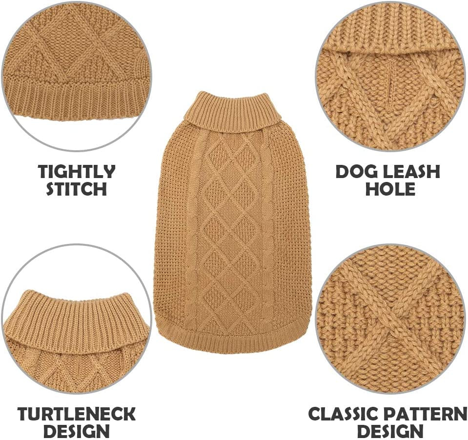 Mihachi Turtleneck Dog Sweater - Winter Coat Apparel Classic Cable Knit Clothes with Leash Hole for Cold Weather, Ideal Gift for Pet in New Year Animals & Pet Supplies > Pet Supplies > Dog Supplies > Dog Apparel Mihachi   