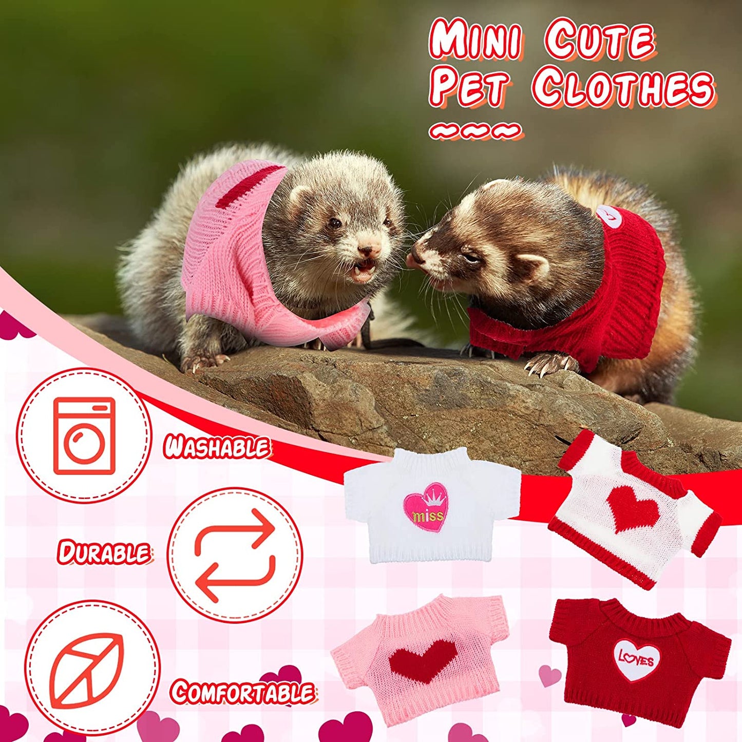 4 Pcs Ferret Clothes Hamster Sweater Guinea Pig Clothes Bunny Costume Knitted Sweatshirt for Warm Winter Valentine Christmas Vest Clothing Ferret Accessories Kit Small Animal Outfit (Heart Style) Animals & Pet Supplies > Pet Supplies > Dog Supplies > Dog Apparel Mixweer   