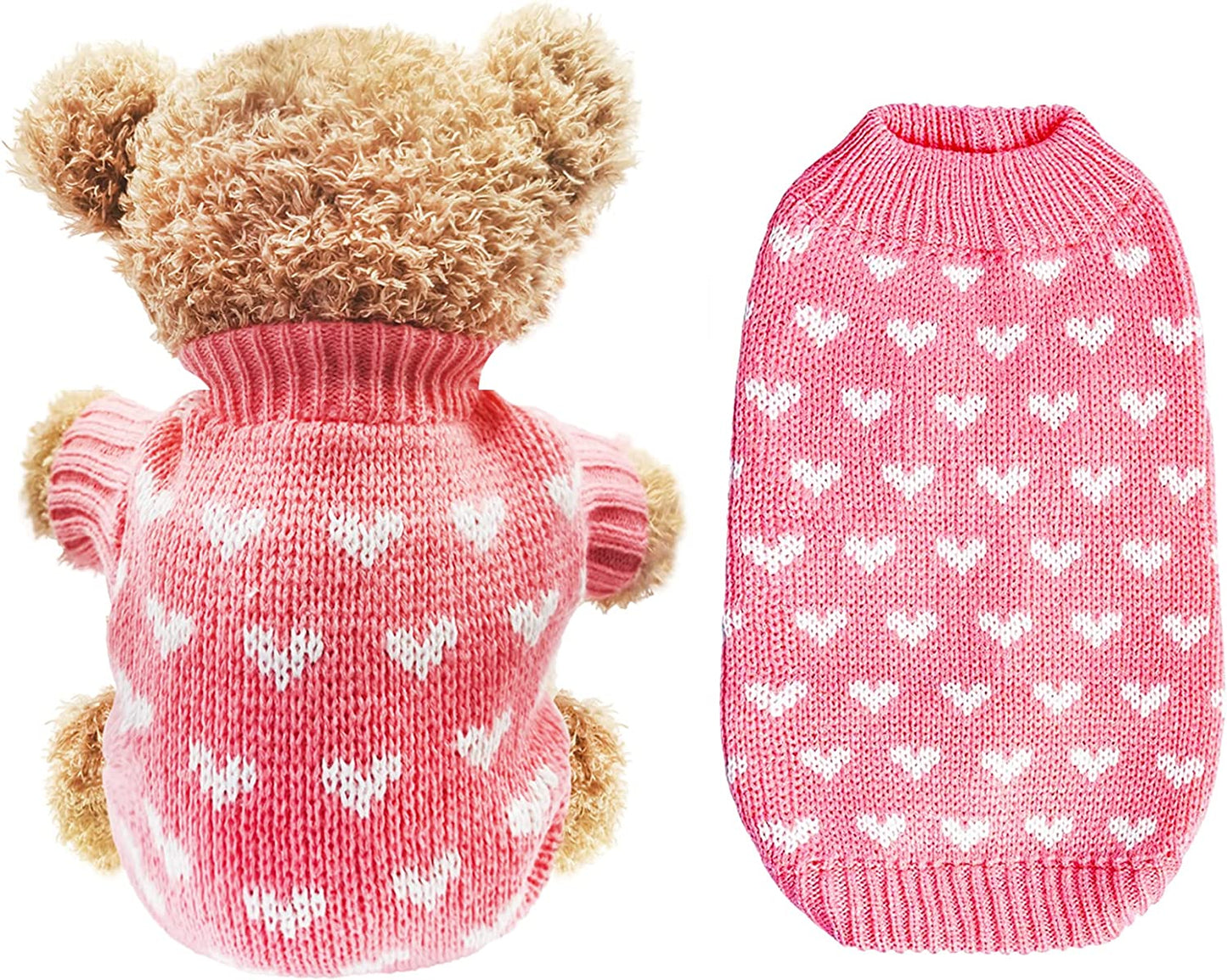 1 Piece of Pink Dog Knitted Sweater Dog Heart Sweater Warm Pet Dog Clothes Winter Doggie Outfits for Small Puppy Cat Pets (Medium) Animals & Pet Supplies > Pet Supplies > Dog Supplies > Dog Apparel Generic Small  