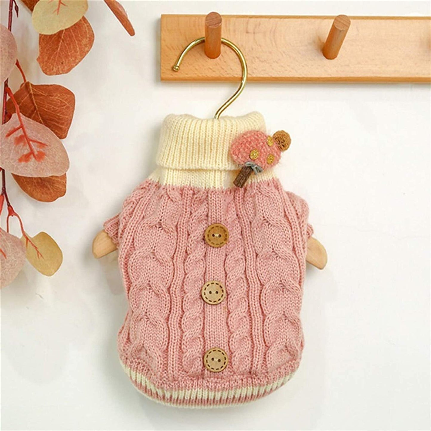 Winter Dog Warm Sweater Puppy Clothes Small Dog Chihuahua Knitted Sweater Turtleneck Sweater Button Decoration (S, Pink) Animals & Pet Supplies > Pet Supplies > Dog Supplies > Dog Apparel DHAJA   