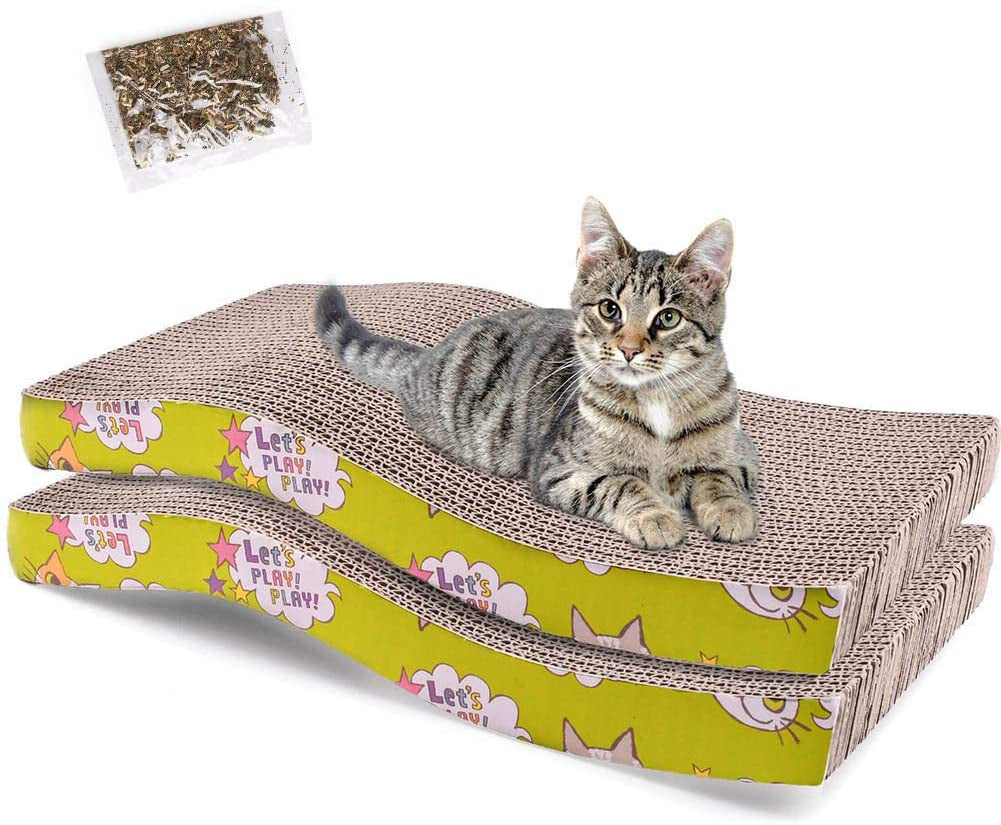 Cat Scratcher Cardboard, Recycle Corrugated Cat Scratching Pad, Wave Shaped Reversible Kitty Cat Scratch Pad Lounger Sofa for Furniture Protector, Catnip Included Animals & Pet Supplies > Pet Supplies > Cat Supplies > Cat Furniture BEST ENERGY 2 pcs  