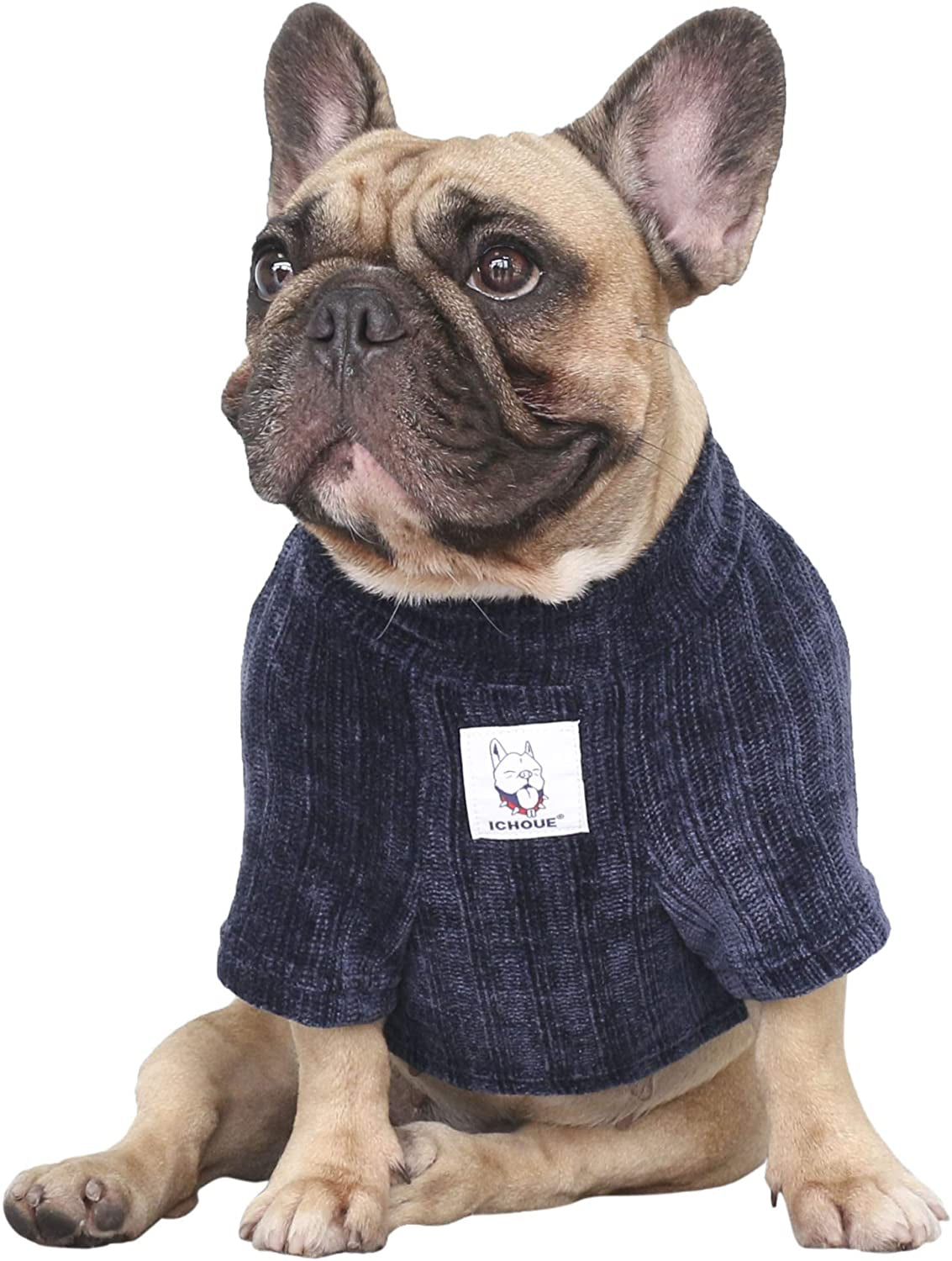 Ichoue Pet Dog Winter Warm Sweater Clothes Turtleneck for French Bulldog Frenchie Shiba Inu Corduroy Cold Weather Pullover Coat Shirt - Blue/Medium Animals & Pet Supplies > Pet Supplies > Dog Supplies > Dog Apparel iChoue Blue Medium (Pack of 1) 