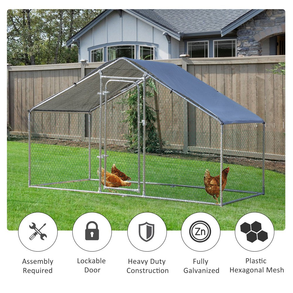 Ikayaa Galvanized Large Metal Chicken Coop Cage, 1 Room Walk-In Enclosure, Poultry Hen Run House Playpen, Hutch, & Water Resistant Cover for Outdoor, Backyard 118" X 79" X 77" Animals & Pet Supplies > Pet Supplies > Dog Supplies > Dog Kennels & Runs ikayaa   