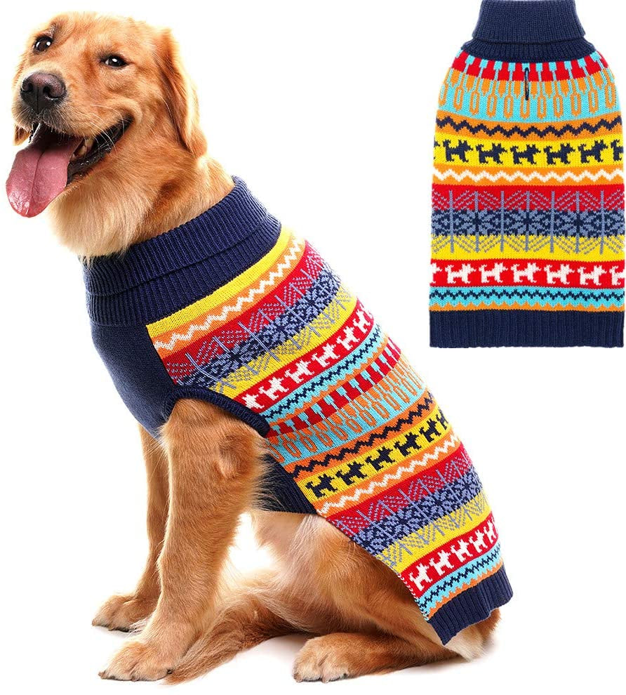 Mihachi Dog Sweater - Winter Coat Apparel Clothes with Colorful Stripes for Cold Weather Animals & Pet Supplies > Pet Supplies > Dog Supplies > Dog Apparel Mihachi Multi-colored Large 