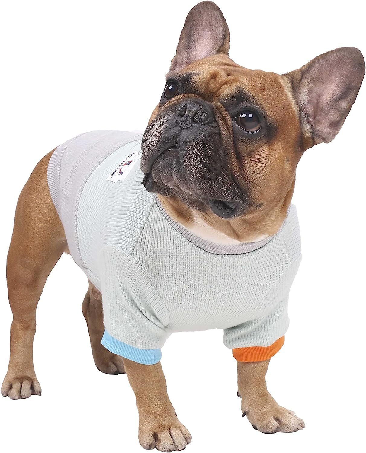 Ichoue Pet Dog Crewneck Sweater Color Block Pullover Winter Warm Clothes for French Bulldog Frenchie Shiba Inu - Pink and Grey/Medium Animals & Pet Supplies > Pet Supplies > Dog Supplies > Dog Apparel iChoue Light Blue and Grey Medium (Pack of 1) 