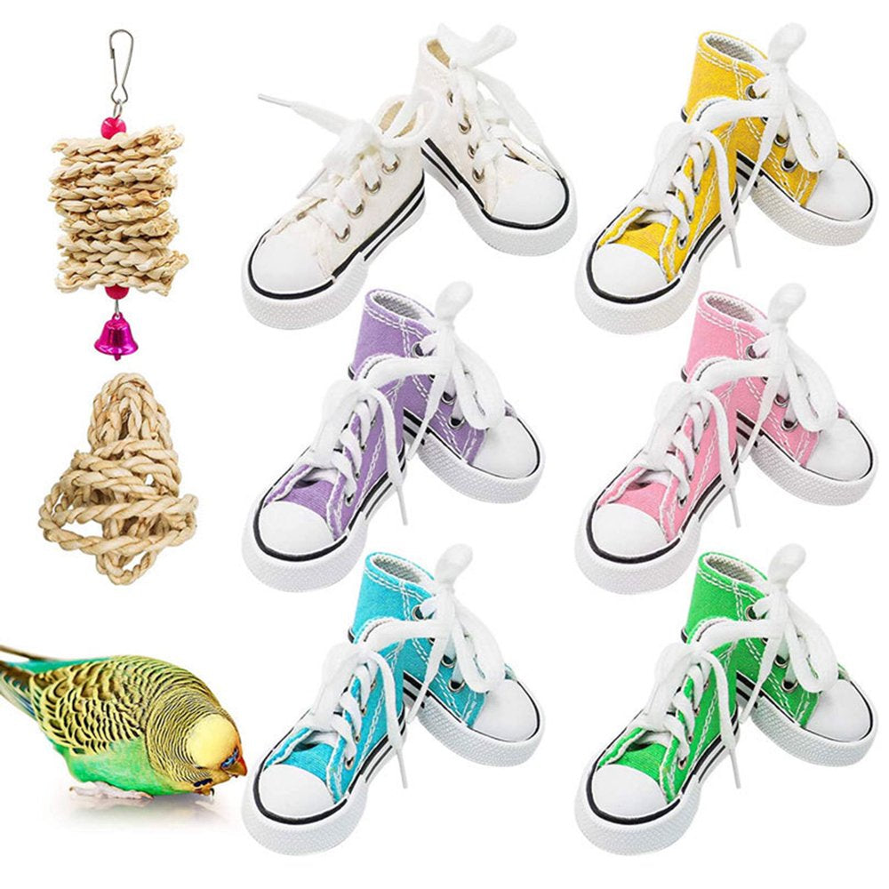 Heroneo 8 Pack Bird Chewing Toys Colorful Sneakers Corn Husk Rope Parrot Chew Toy with Bell Cage Shredder Training Toy Animals & Pet Supplies > Pet Supplies > Bird Supplies > Bird Gyms & Playstands Heroneo   