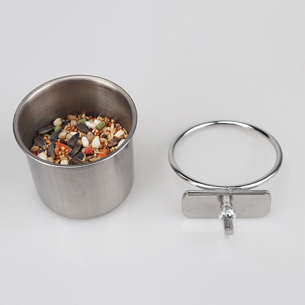 Mewmewcat Stainless Steel Bird Food Bowl Parrot Feeding Box with Clamp Holder Water Cup Food Jar Cockatiel Conure Budgies Parakeet Parrot Animals & Pet Supplies > Pet Supplies > Bird Supplies > Bird Food Mewmewcat   