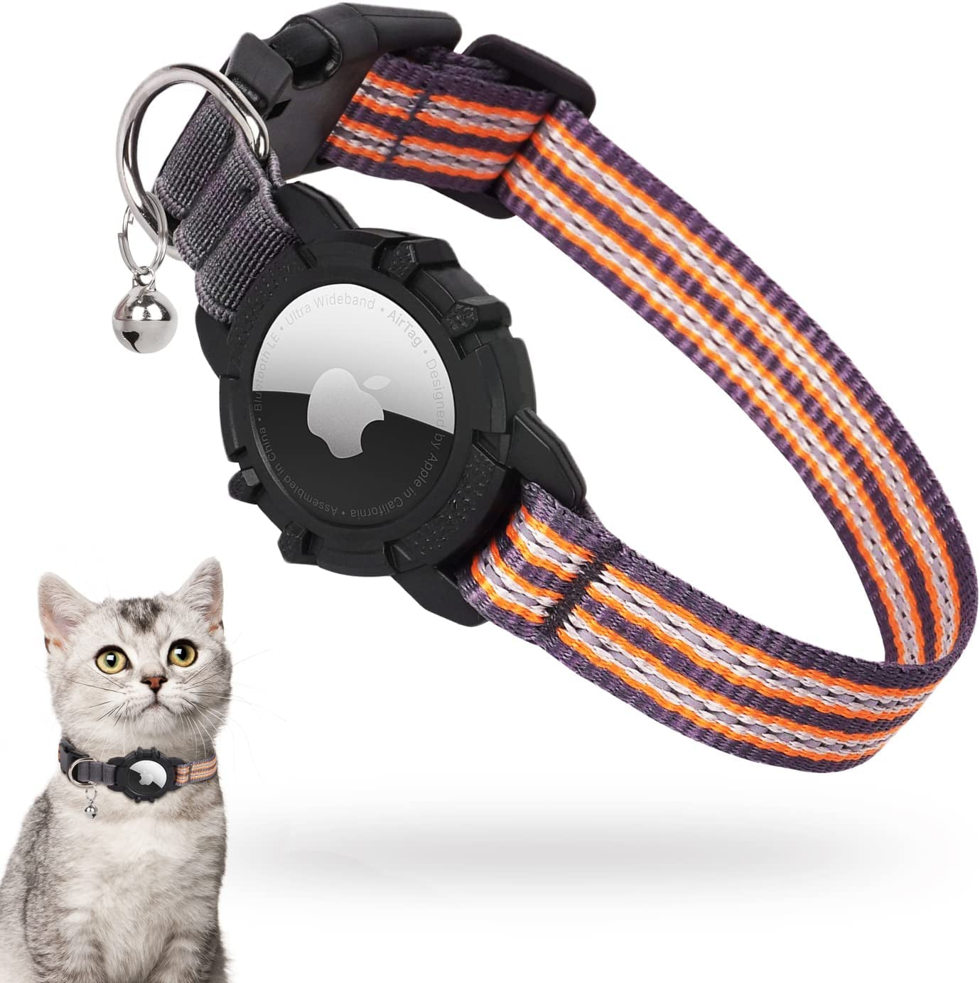 Airtag Cat Collar, FEEYAR Integrated Apple Air Tag Cat Collar, Reflective GPS Cat Collar with Airtag Holder and Bell [Black], Lightweight Tracker Cat Collars for Girl Boy Cats, Kittens and Puppies
