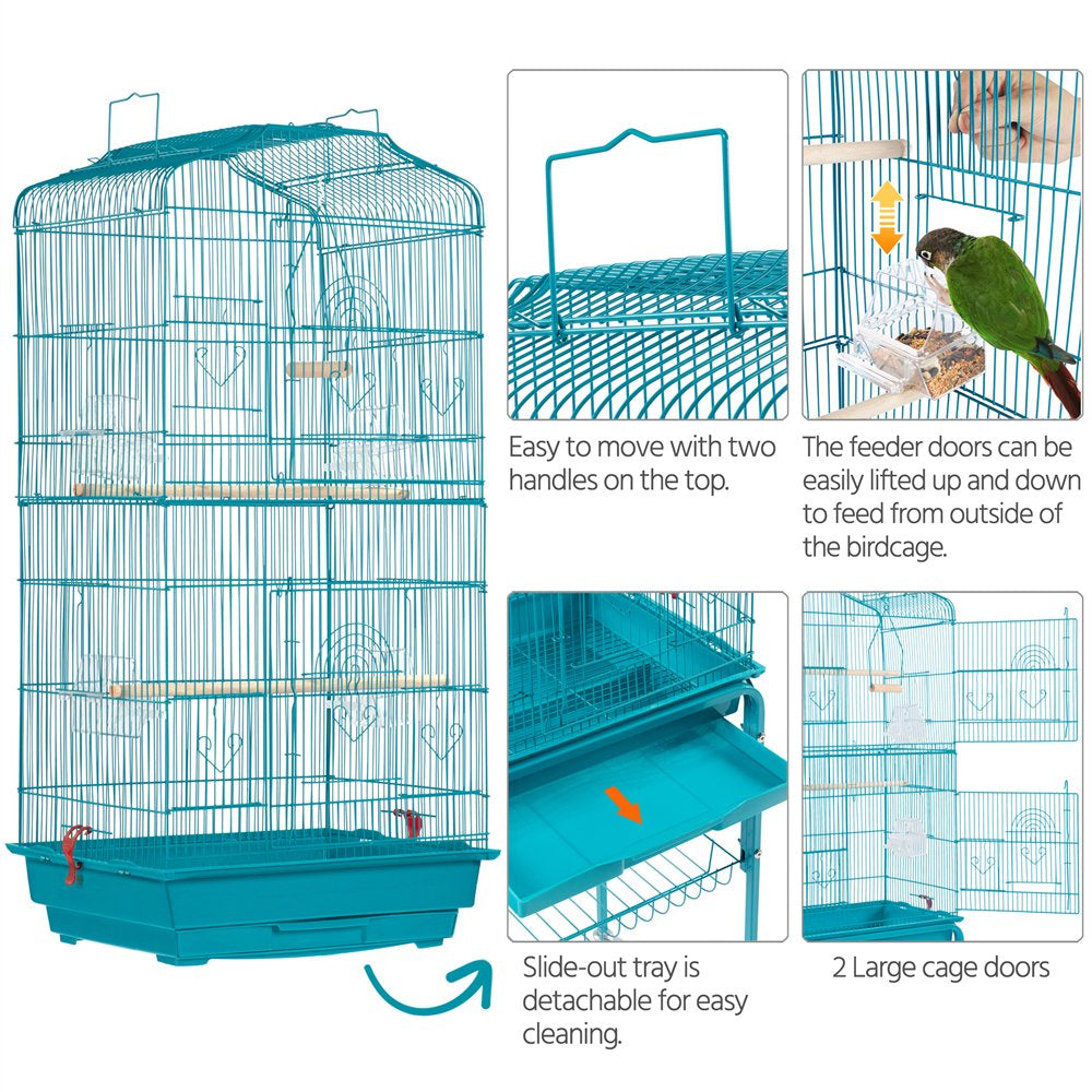 Smilemart 64" Open Top Metal Bird Cage with Detachable Rolling Stand, Teal Blue Animals & Pet Supplies > Pet Supplies > Bird Supplies > Bird Cages & Stands SmileMart   