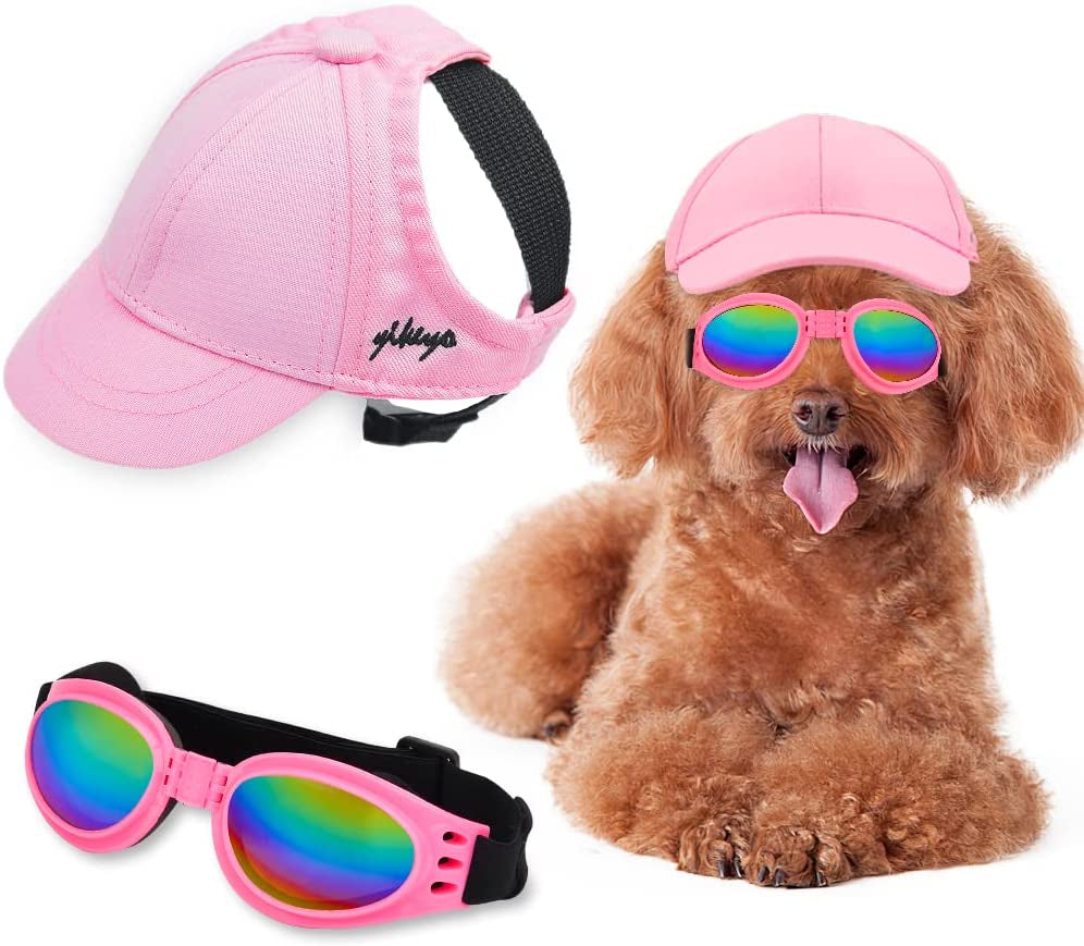 Sebaoyu Dog Hat and Sunglasses Summer Dog Baseball Cap Pet Puppy Visor Hats Sunbonnet Outfit with Ear Holes Doggy Cat Goggles for Small Medium Breed (Sky Blue, Small) Animals & Pet Supplies > Pet Supplies > Dog Supplies > Dog Apparel Sebaoyu pinnk Small 