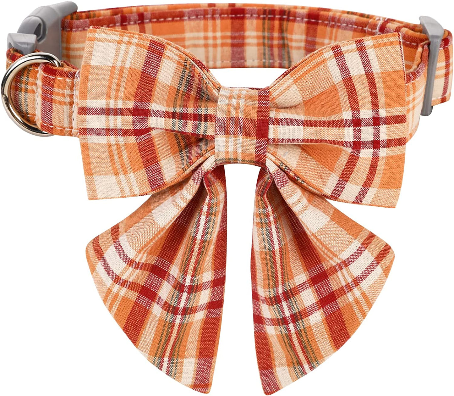 Lionet Paws Dog and Cat Collar with Bowtie Grid Collar Plastic Buckle Light Adjustable Collars for Small Medium Large Dogs Animals & Pet Supplies > Pet Supplies > Dog Supplies > Dog Apparel lionet paws Orange(Sailor Bow) X-Small (Pack of 1) 