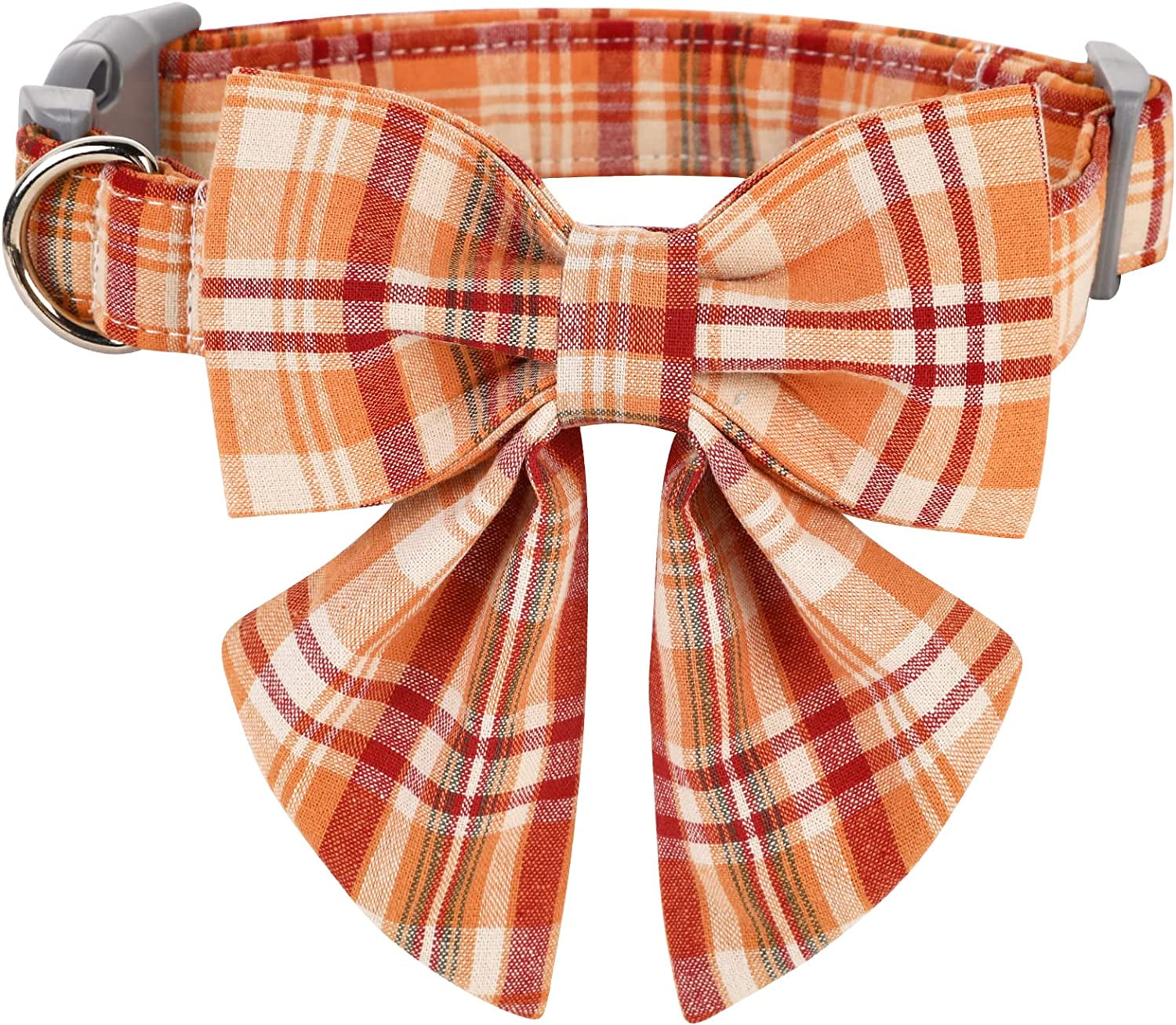 Lionet Paws Dog and Cat Collar with Bowtie Grid Collar Plastic Buckle Light Adjustable Collars for Small Medium Large Dogs Animals & Pet Supplies > Pet Supplies > Dog Supplies > Dog Apparel lionet paws Orange(Sailor Bow) X-Small (Pack of 1) 