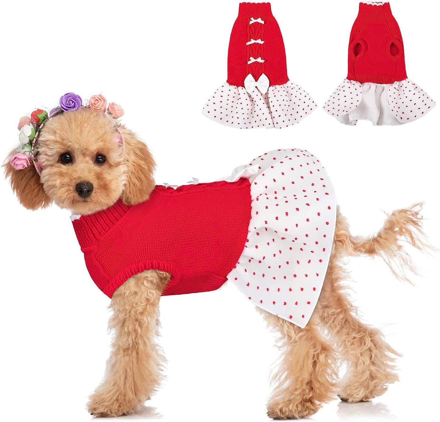 MIGOHI Dog Christmas Sweater Dress, Small Dog Winter Sweaters Puppy Coats with Leash Hole, Turtleneck Dog Pullover Valentine'S Day Knitwear Pet Fall Vest with Heart Pattern for Small Medium Dogs Animals & Pet Supplies > Pet Supplies > Dog Supplies > Dog Apparel MIGOHI Red Small 