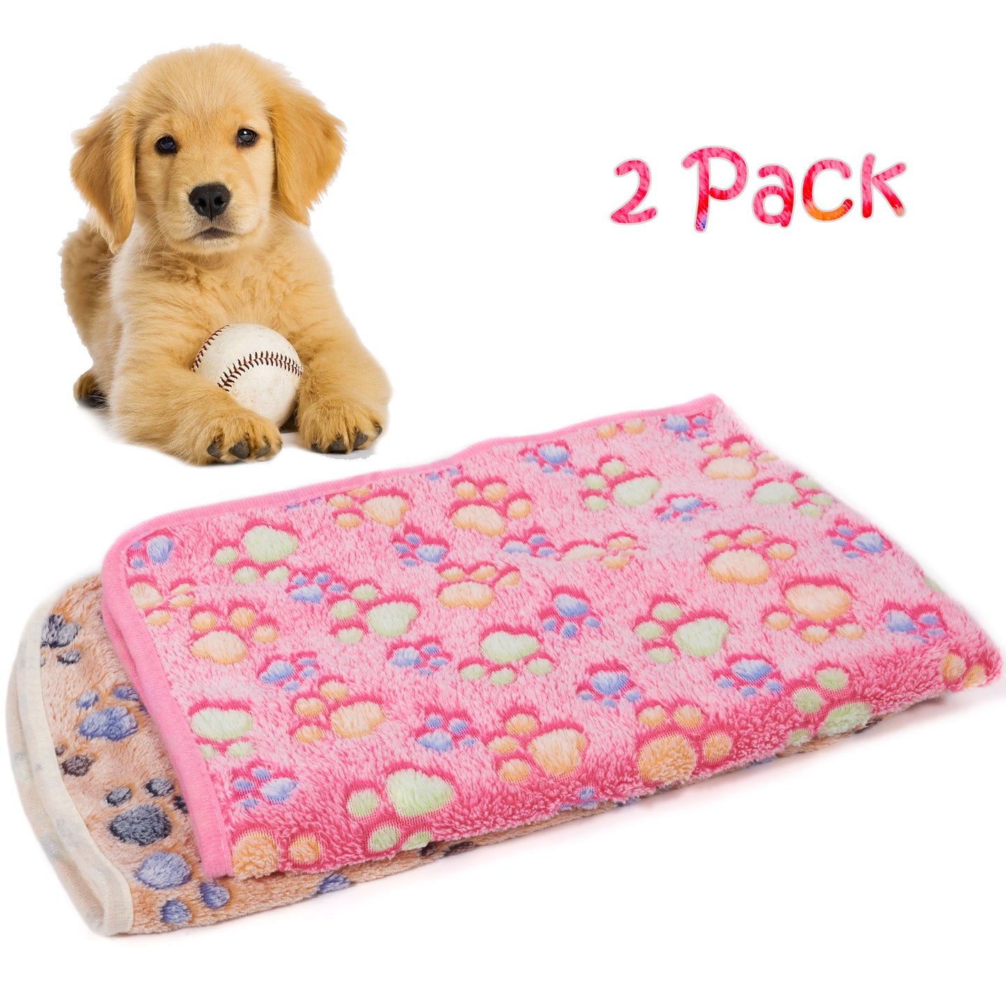 LUXMO 2 Pack Cat Dog Puppy Blanket Soft Pet Bed Cushion Warm Sleep Mat Animals & Pet Supplies > Pet Supplies > Cat Supplies > Cat Beds Luxmo Brown+Pink  