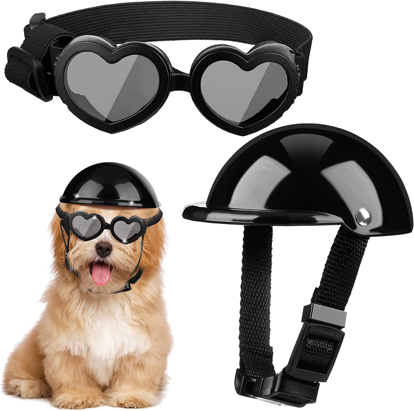 Xuniea 2 Pieces Small Dog Helmet and Goggles Puppy Sunglasses UV Protection PET Helmet with Adjustable Belt Dog Motorcycle Hard Animals & Pet Supplies > Pet Supplies > Dog Supplies > Dog Apparel Xuniea Black  