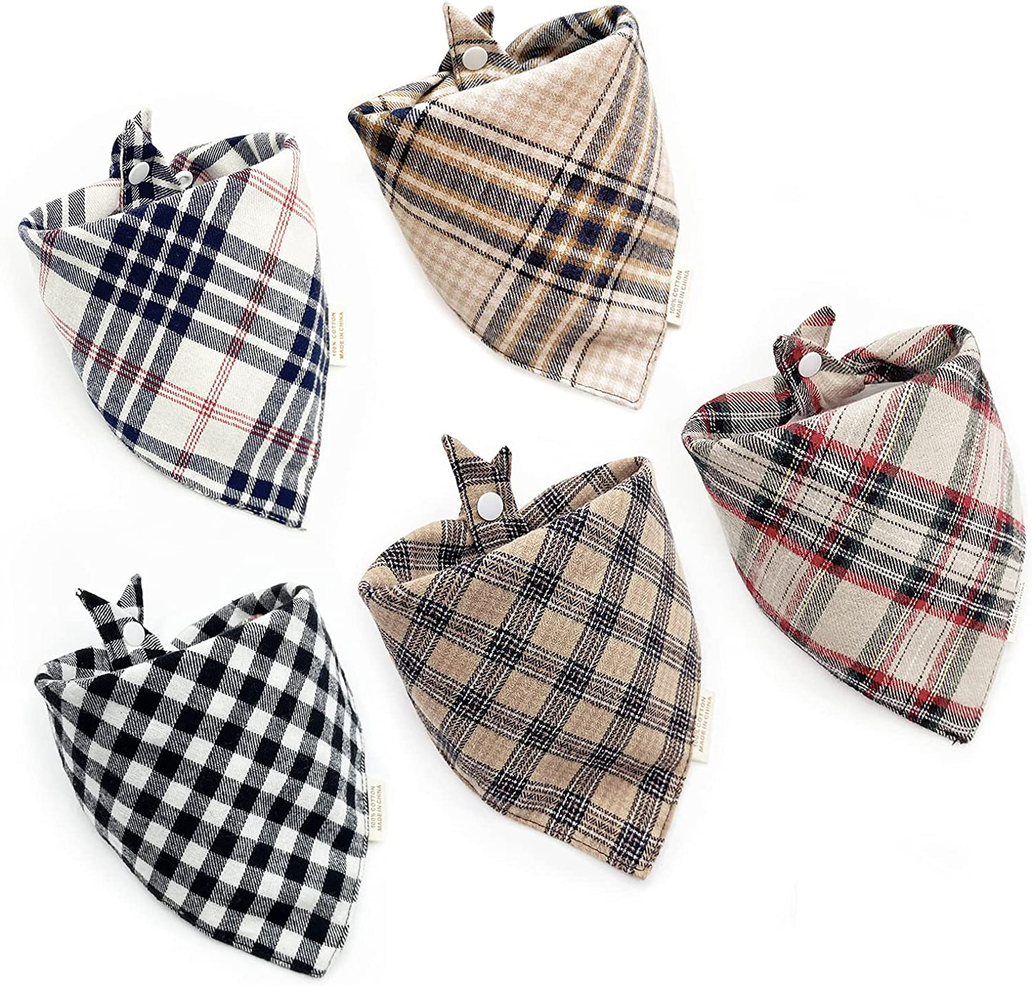 5PCS Dog Bandanas with Button - Thick Triangle Bibs Dual Layer Soft Cotton Scarves for Small Medium Boy Girl Puppy Cat Pet Baby Square Plaid Printing Washable Kerchief Halloween Costumes Outfits Animals & Pet Supplies > Pet Supplies > Dog Supplies > Dog Apparel yetshow brown Small 