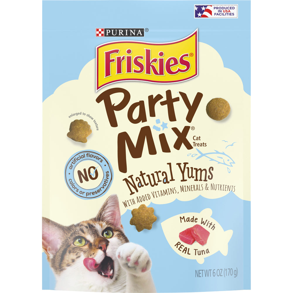 Friskies , Natural Cat Treats, Party Mix Natural Yums with Real Tuna - (6) 6 Oz. Pouches