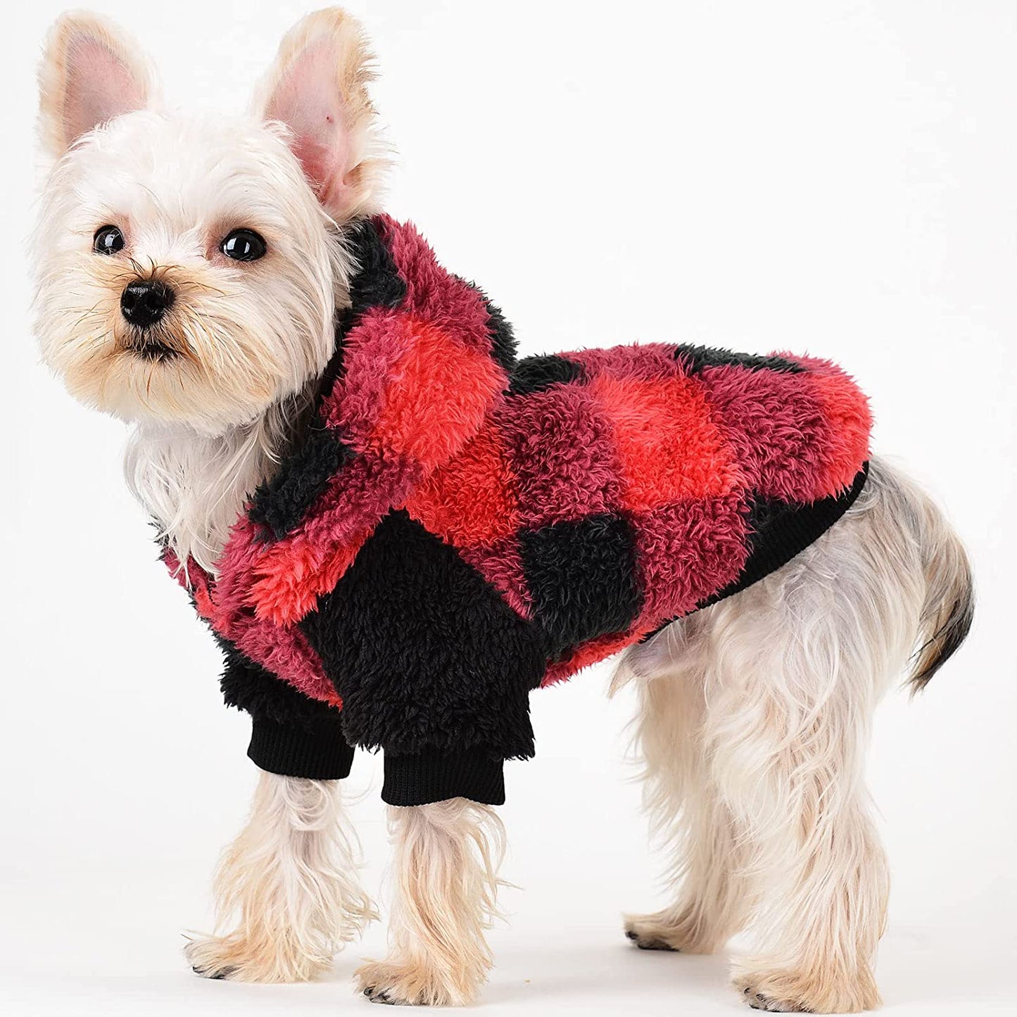 Dog Sweaters for Small Dogs, Fleece Dog Hoodie Clothes, Winter Cute Warm Plaid Leopard Puppy Chihuahua Sweater, Pet Doggie Sweatshirt for Yorkie Teacup, Cat Apparel (Small) Animals & Pet Supplies > Pet Supplies > Dog Supplies > Dog Apparel Sebaoyu Plaid Medium 