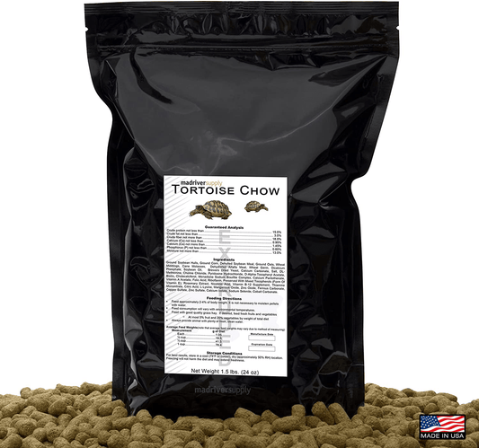 1.5 Lbs, Tortoise Chow/Diet/Feed/Food, an Extruded 1/2" X 3/4" Length Pellet, High Fiber Diet Designed for Dry Land Herbivorous Tortoises and Reptiles. Animals & Pet Supplies > Pet Supplies > Reptile & Amphibian Supplies > Reptile & Amphibian Food Mad River Supply   