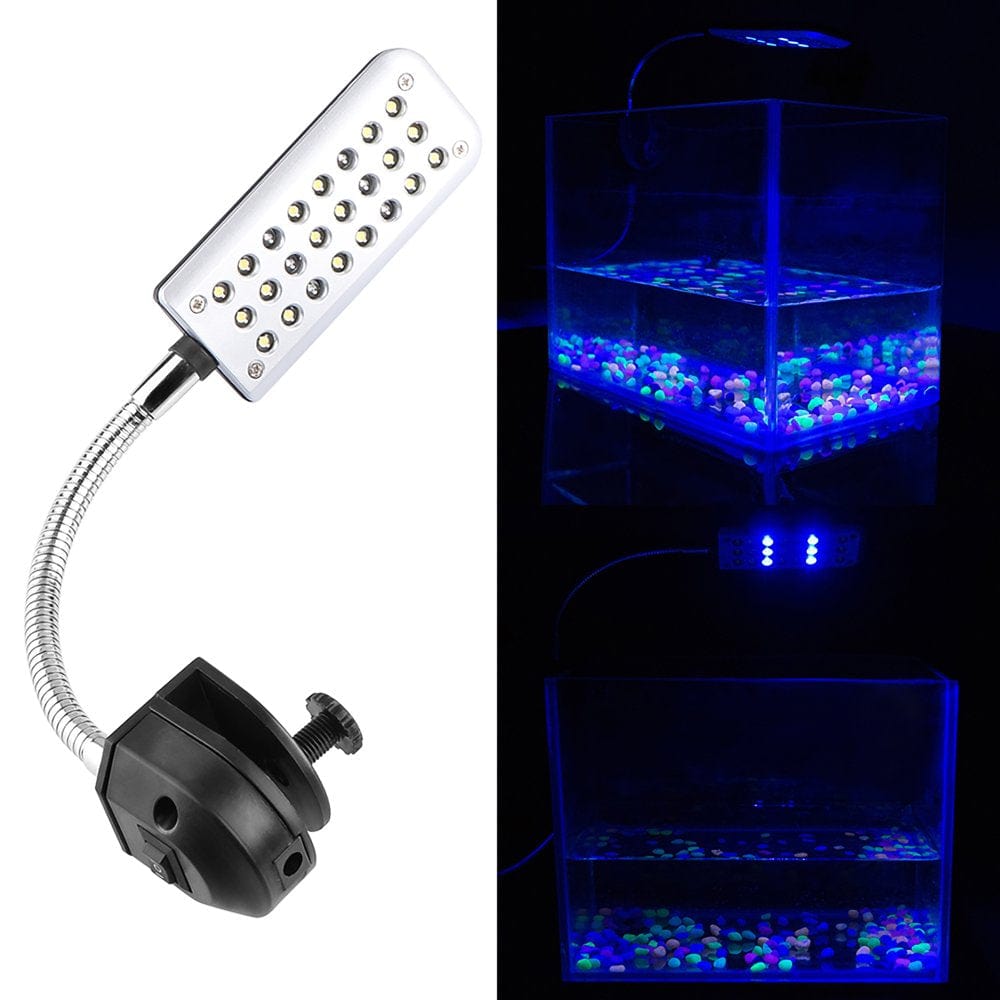 1.5W 24 LED Aquarium Clamp Light Fish Tank Lamp 2 Mode Blue and White US Plug Animals & Pet Supplies > Pet Supplies > Fish Supplies > Aquarium Lighting ELENXS   