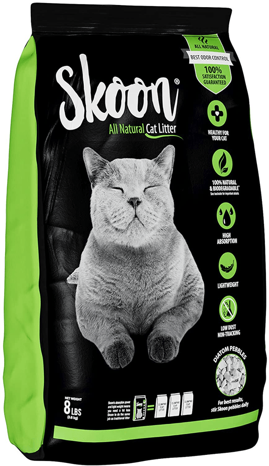 (1 Bag) Skoon All-Natural Cat Litter, 8 Lbs - Light-Weight, Non-Clumping, Low Maintenance, Eco-Friendly - Absorbs, Locks and Seals Liquids for Best Odor Control.